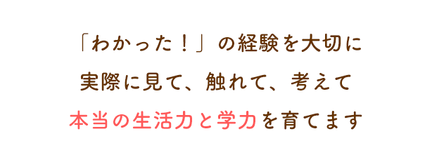 「わかった！」の経験を大切に実際に見て、触れて、考えて本当の生活力と学力を育てます